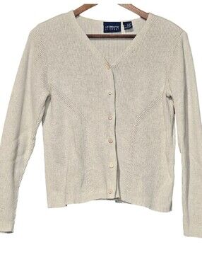 Vintage Liz Claiborne Cream Ribbed V-Neck Button Cardigan